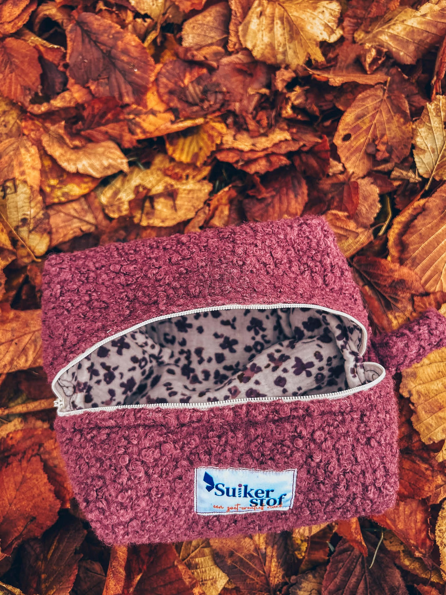 Toiletzak paars bloemetjes